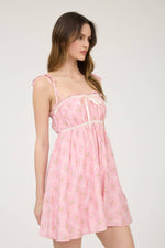 Floral Bow Pattern Tie Strap Mini Dress | Pink