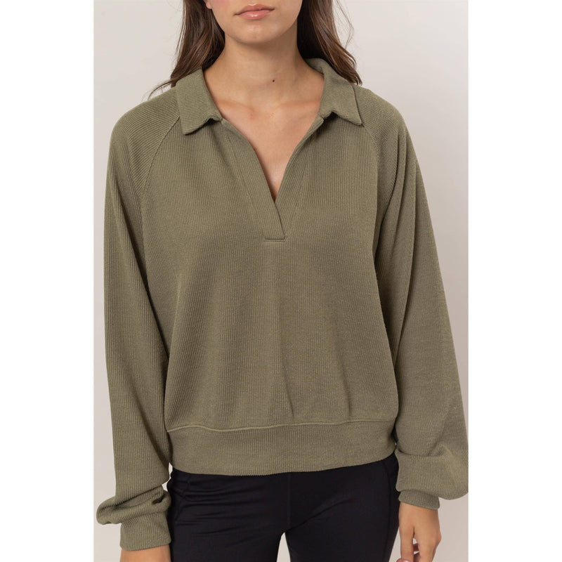 Ribbed Collared Knit Sweater | Olive