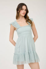Garden Party Polka Dot Chiffon Tiered Mini Dress | Sage