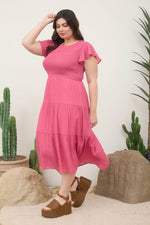Curvy Smocked Tiered Midi Dress | Dusty Fuchsia