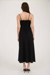Sweetheart Smocked Bow Strap Midi Dress | Black