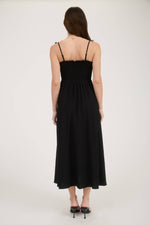 Sweetheart Smocked Bow Strap Midi Dress | Black