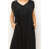 V-Neck Oversized Linen Midi Dress | Black