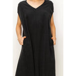 V-Neck Oversized Linen Midi Dress | Black