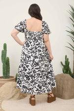 Curvy Scallop Trim Puff Sleeve Midi Dress | Black