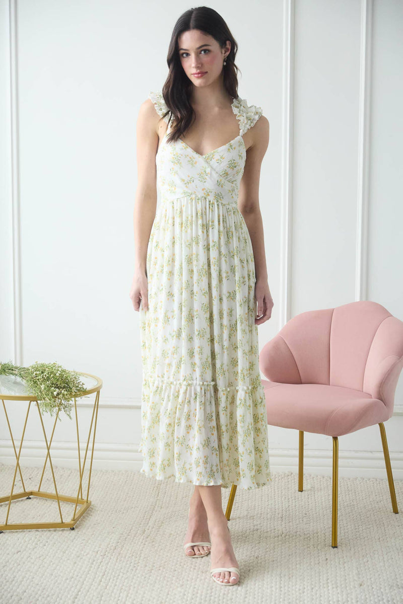 Floral Wrap Ruffle Detail Sleeveless Maxi Dress | Ivory
