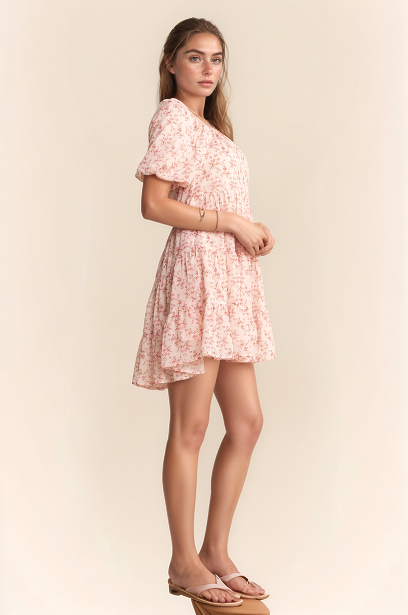 Curvy Floral Ditsy Print Mini Dress