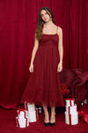 Polka Dot Tulle Spaghetti Strap Midi Dress | Burgundy
