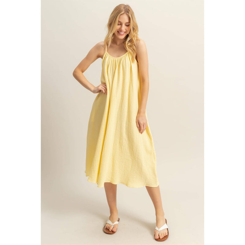 Shirring Neckline Sleeveless Dress | Yellow