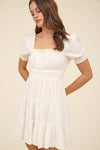 Square Neck Smocked Detail Tiered Mini Dress | Navy
