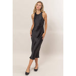 Satin Sleeveless Midi Dress | Black