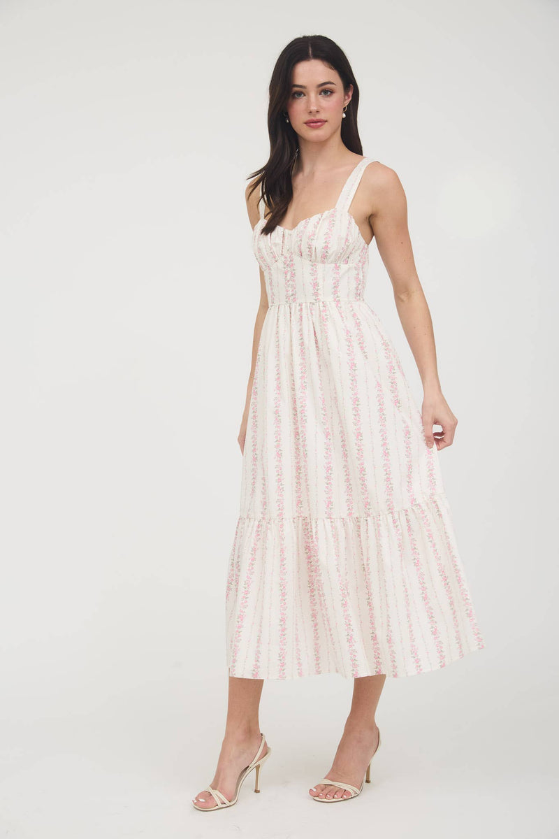 Floral Stripe Button Detail Maxi Dress | Pink