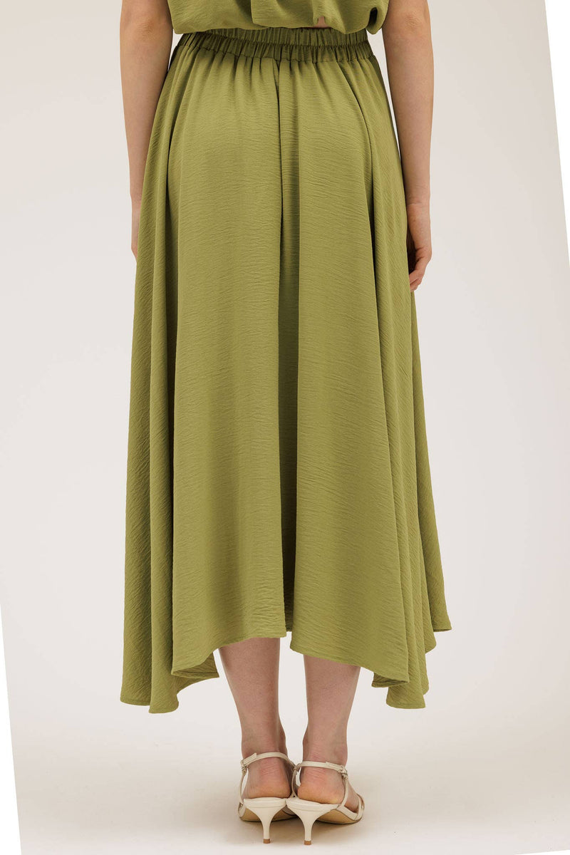 Boxy Pleated Midi Skirt | Green