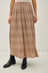 Plaid Printed Pleated Midi Skirt | Mocha