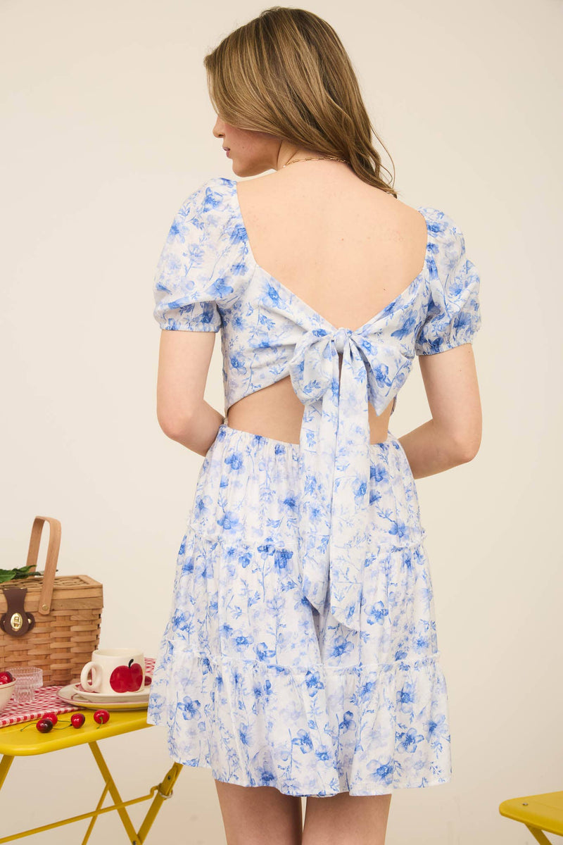 Floral Open Back Mini Dress | Blue