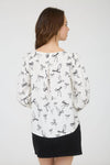 Bow Pattern Round Neck Long Sleeve Blouse | Cream