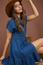 Dark Chambray Collared Button Down Shirt Dress