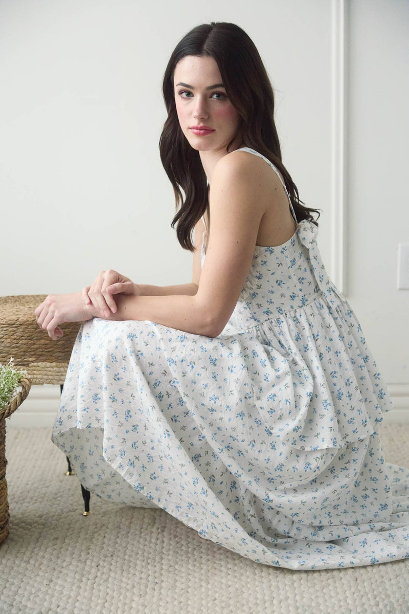 Corset Ruffle Tiered Midi Dress | Blue