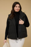 Curvy Solid Zip Up Puffer Vest | Black