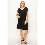 V-Neck Oversized Linen Midi Dress | Black