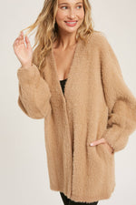 Fuzzy Knit Balloon Sleeve Jacket | Dusty Pink