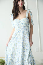 Floral Tie Strap Ruched Detail Maxi Dress | Blue
