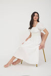 Solid Smocked Waist Balloon Sleeve Midi Dress | Off-White