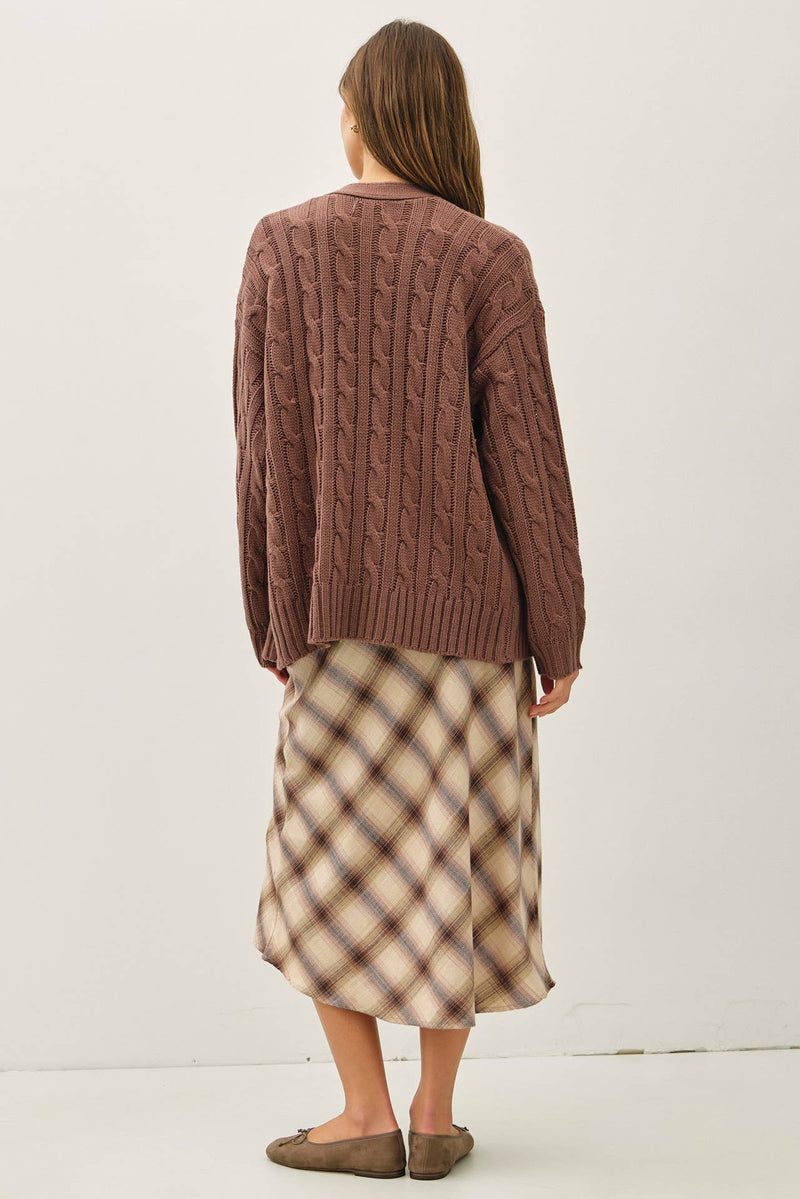 Chunky Cable Knit Cardigan | Chocolate