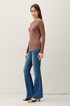 Wide Neck Knit Top | Brown