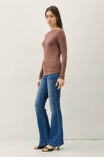 Wide Neck Knit Top | Brown