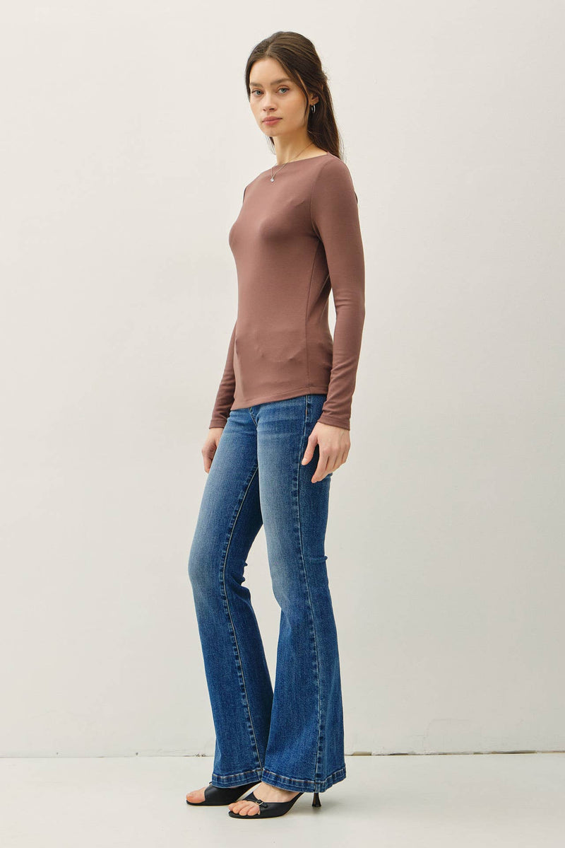 Wide Neck Knit Top | Brown