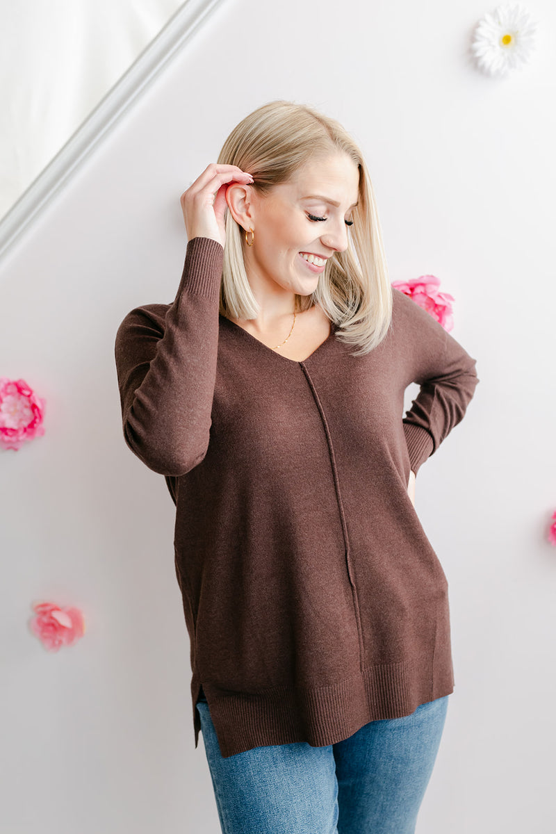 Knit Front Seam Sweater | Brown