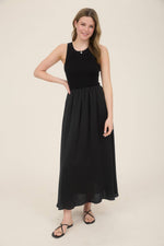 Knit Mix Media Sleeveless Midi Dress | Black