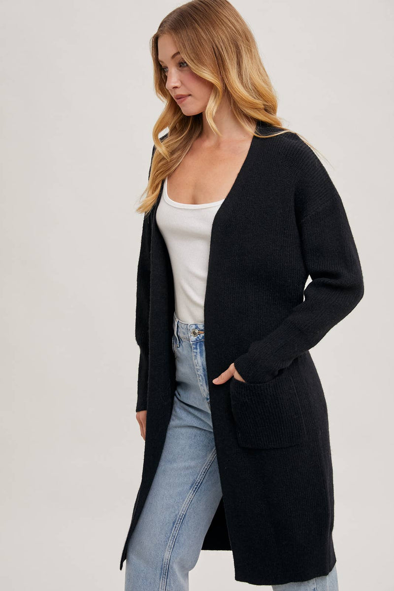 Ribbed Open Front Cardigan | Black