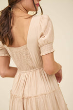 Square Neck Smocked Detail Tiered Mini Dress | Navy