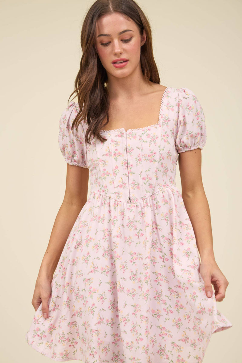 Floral Lace Trim Hook Mini Dress | Pink