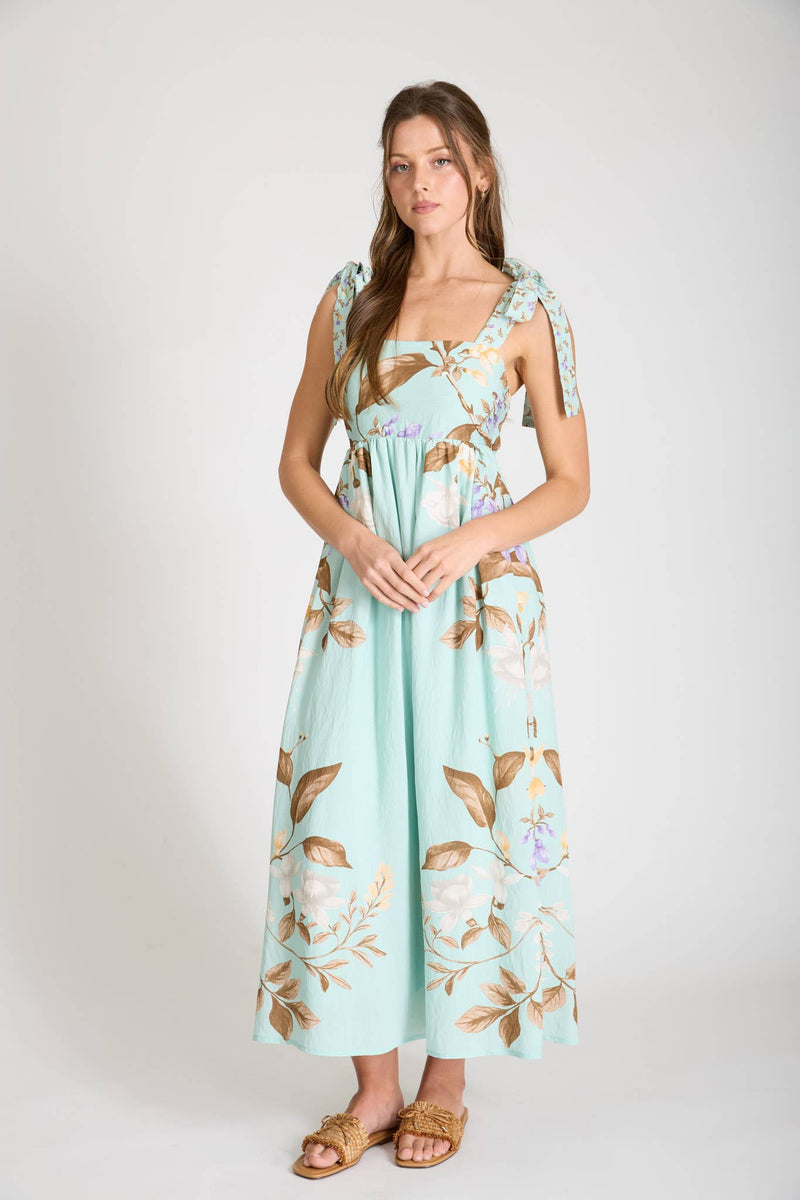 Floral Tie Strap Detail Empire Midi Dress