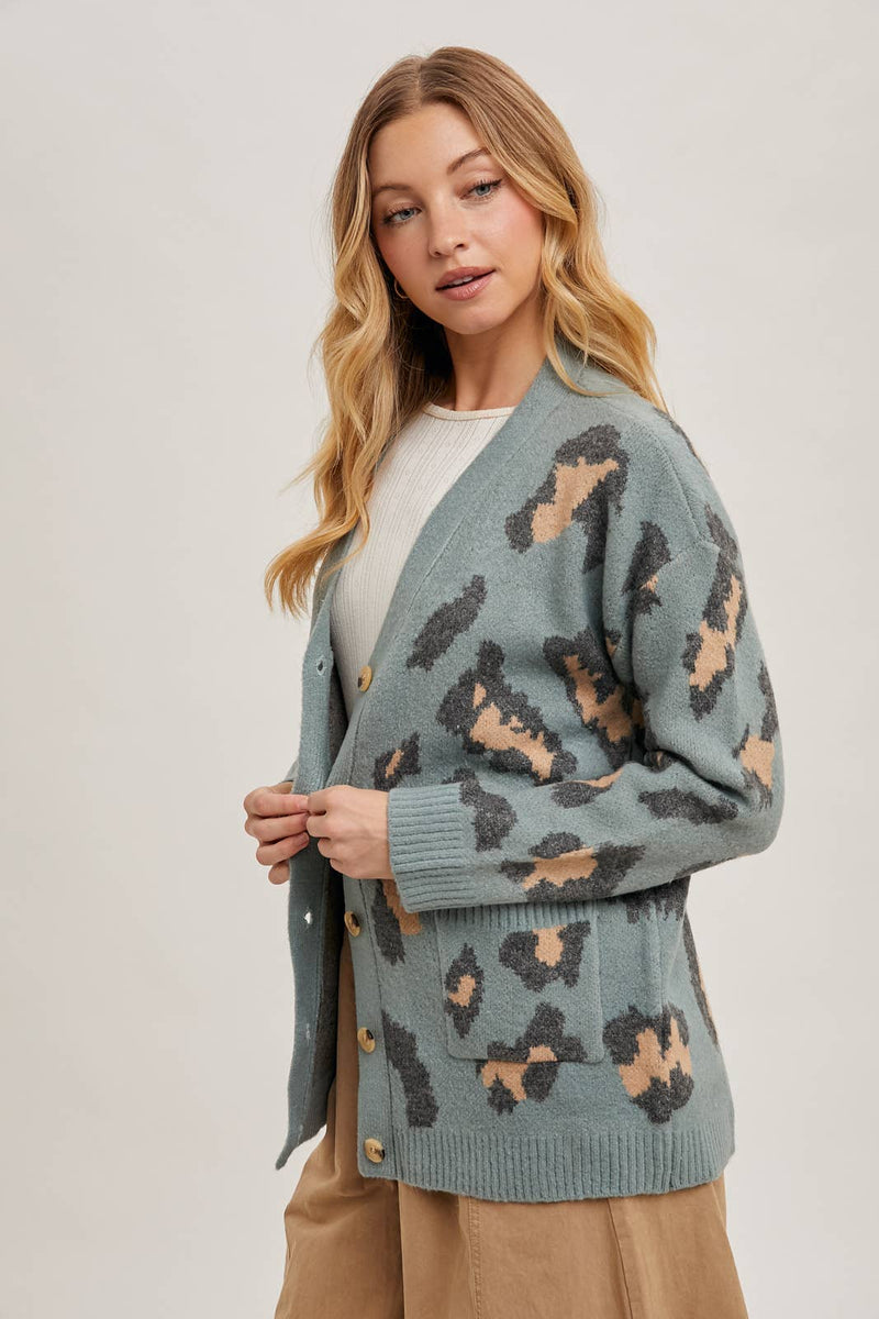 Button Up Cheetah Cardigan | Oatmeal