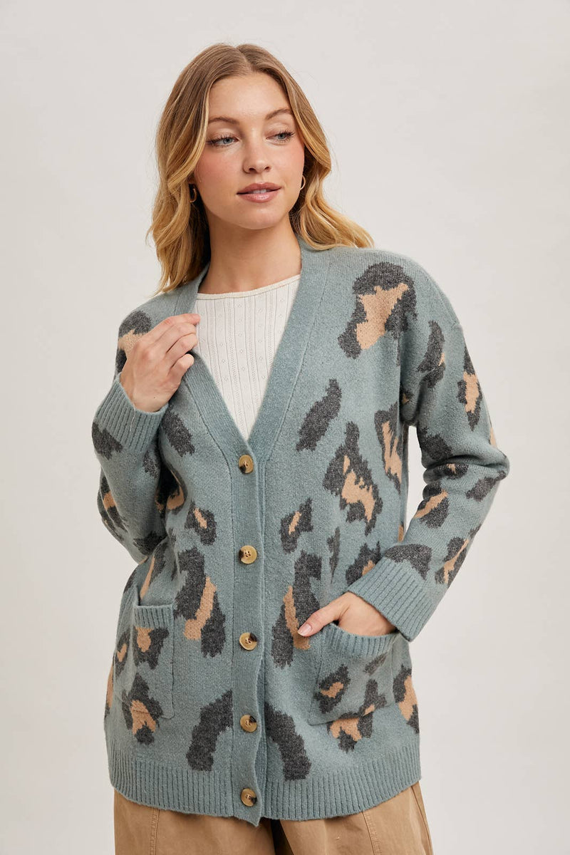 Button Up Cheetah Cardigan | Oatmeal