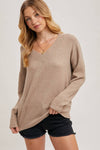 V-Neck Soft Knit Sweater Pullover | Latte