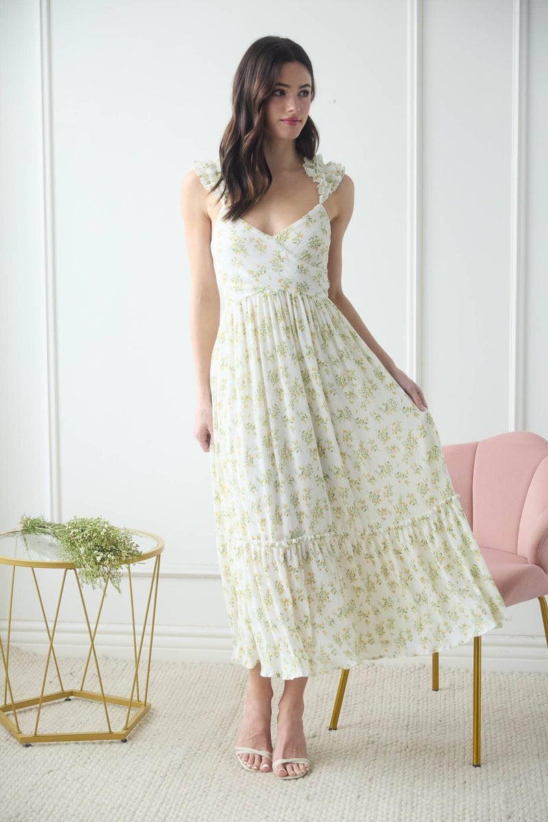 Floral Wrap Ruffle Detail Sleeveless Maxi Dress | Ivory