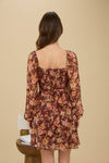 Floral Sweetheart Long Sleeve Mini Dress | Burgundy