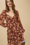 Floral Sweetheart Long Sleeve Mini Dress | Burgundy