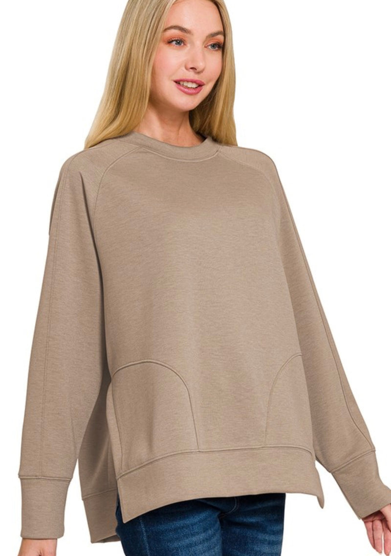 Curvy Lounge Sweatshirt With Side Slits | Cocoa