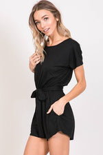 Curvy Solid Romper With Waist Belt | Black