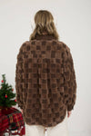 Checkered Faux Fur Button Shacket | Dark Brown