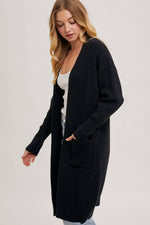 Ribbed Open Front Cardigan | Black