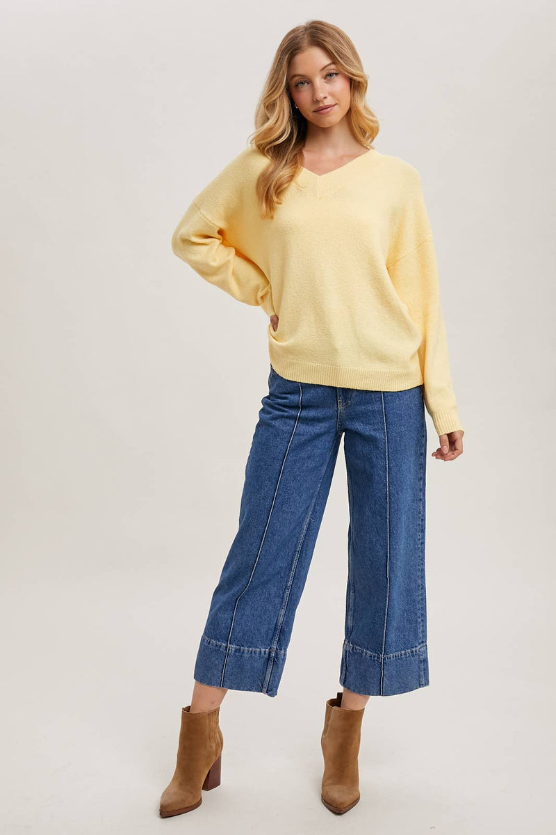 V-Neck Soft Knit Sweater Pullover | Lemonade