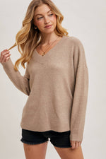V-Neck Soft Knit Sweater Pullover | Latte