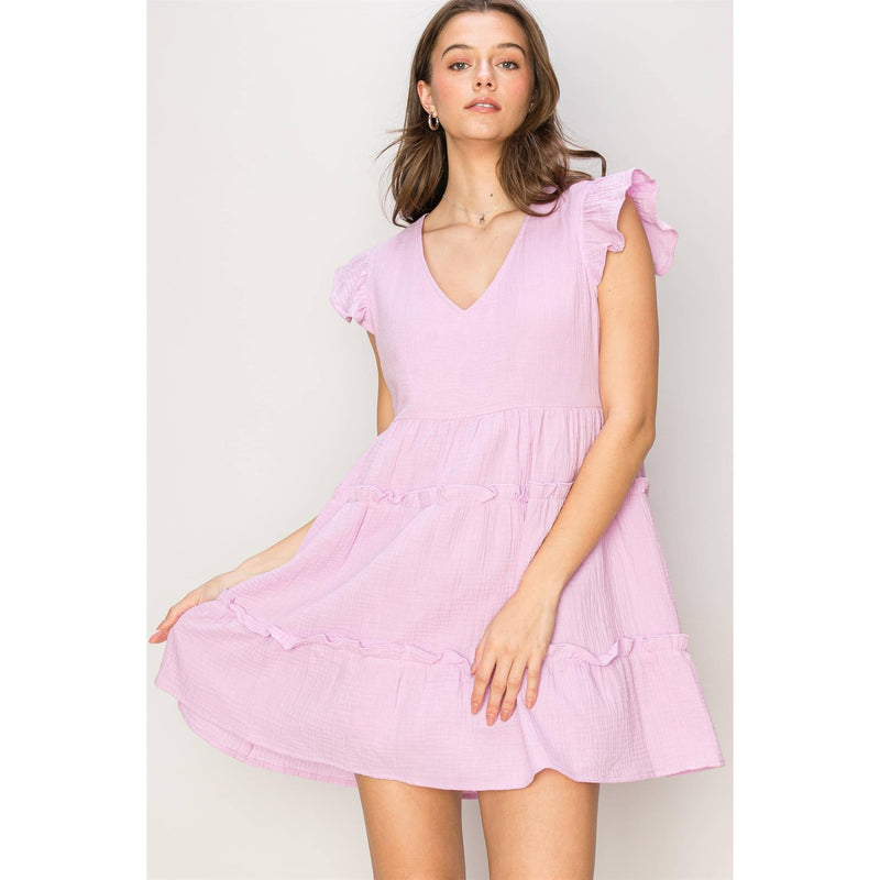 Double Gauze Tiered Mini Dress | Lavender